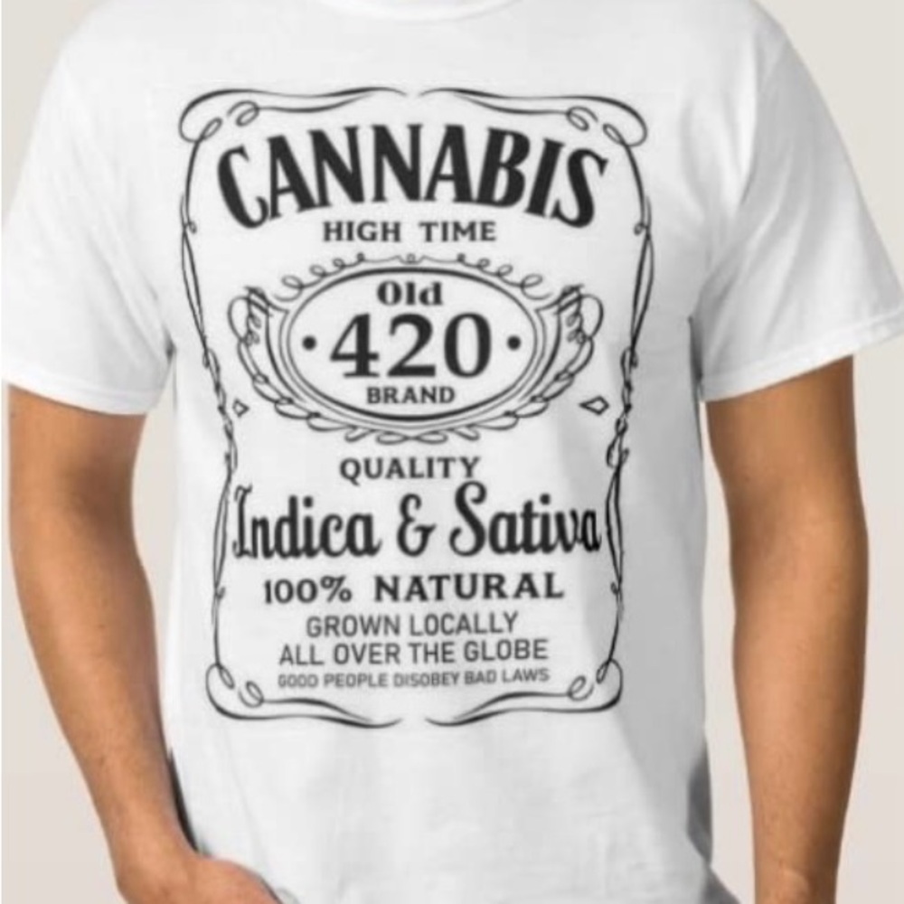 NEW Cannabis 420 High Times Novelty Indica Sativa Printed Smoke Weed T-shirt